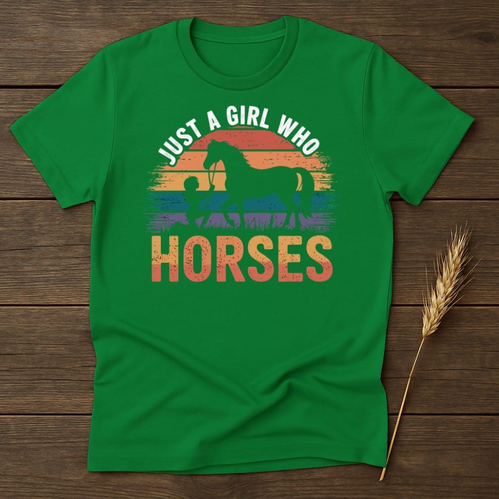 My Designs Physical Item S / Irish Green Just A Girl Who Loves Horses Retro T-Shirts