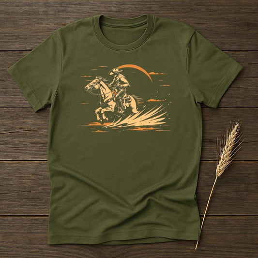 My Designs Physical Item S / Military Green Cowboy Riding Galloping Horse Graphic T-Shirts