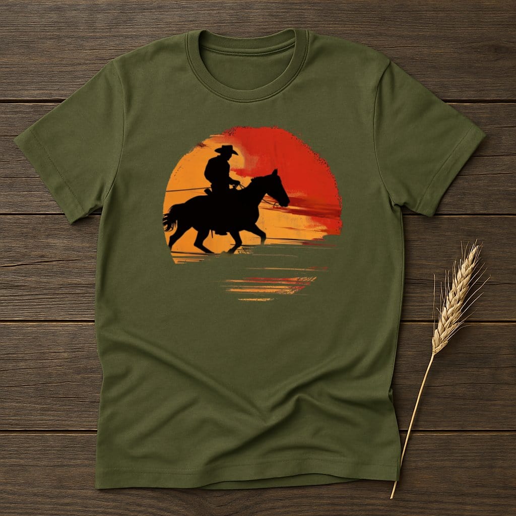 My Designs Physical Item S / Military Green Cowboy Riding Horse Sunset Graphic T-Shirts