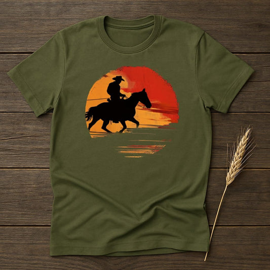My Designs Physical Item S / Military Green Cowboy Riding Horse Sunset Graphic T-Shirts