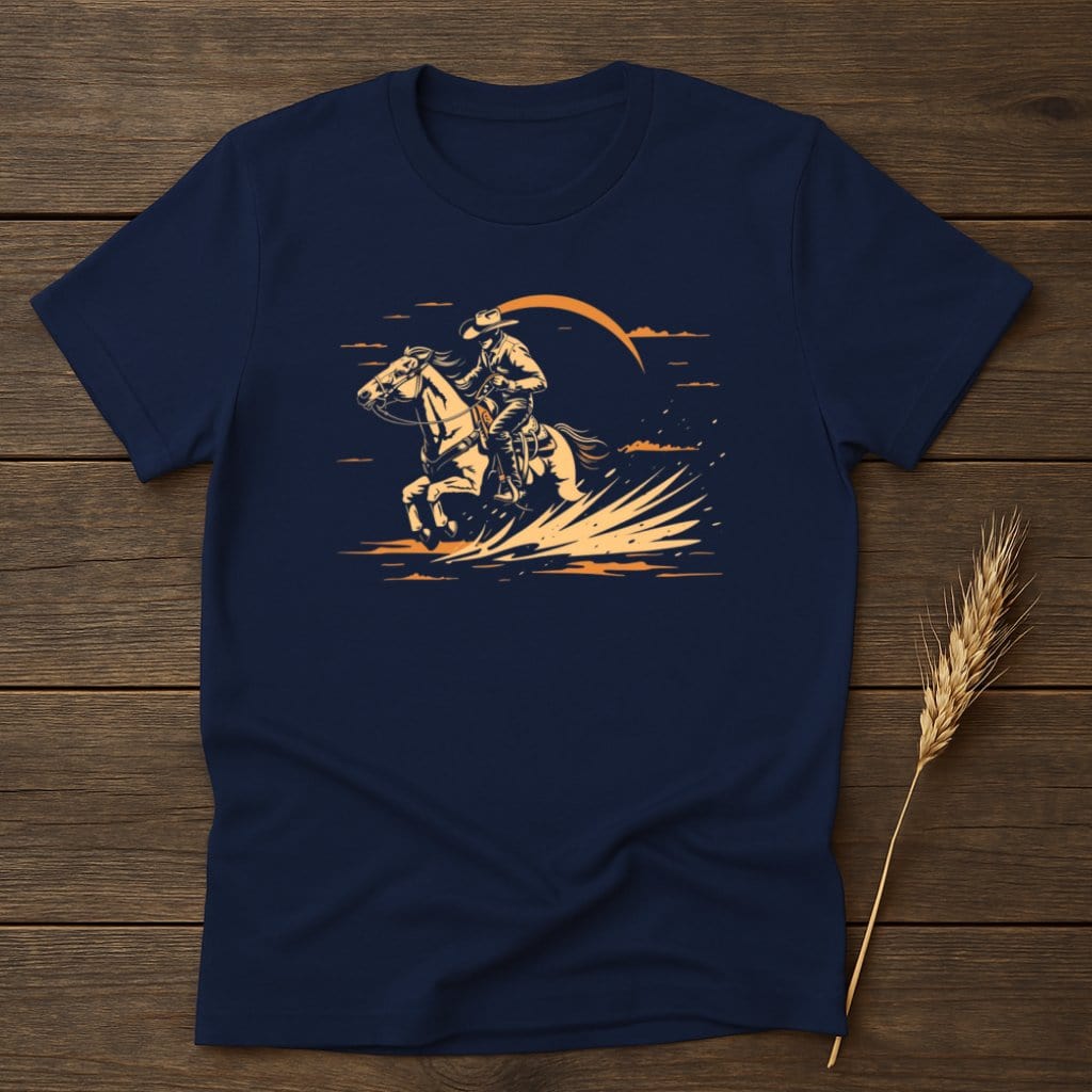 My Designs Physical Item S / Navy Cowboy Riding Galloping Horse Graphic T-Shirts