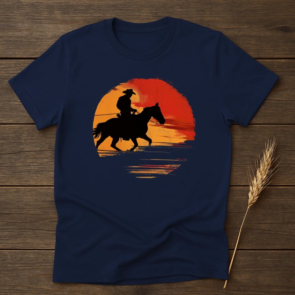 My Designs Physical Item S / Navy Cowboy Riding Horse Sunset Graphic T-Shirts