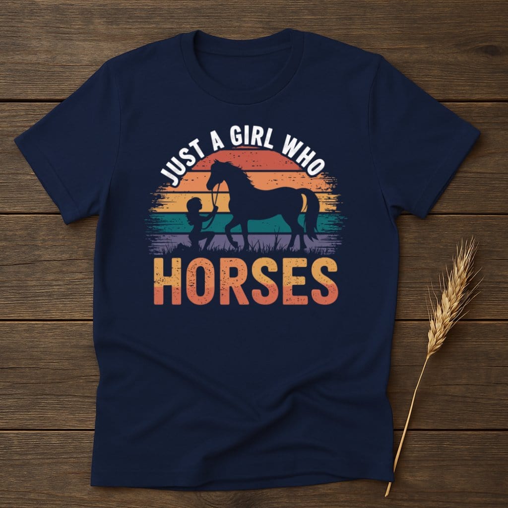 My Designs Physical Item S / Navy Just A Girl Who Loves Horses Retro T-Shirts