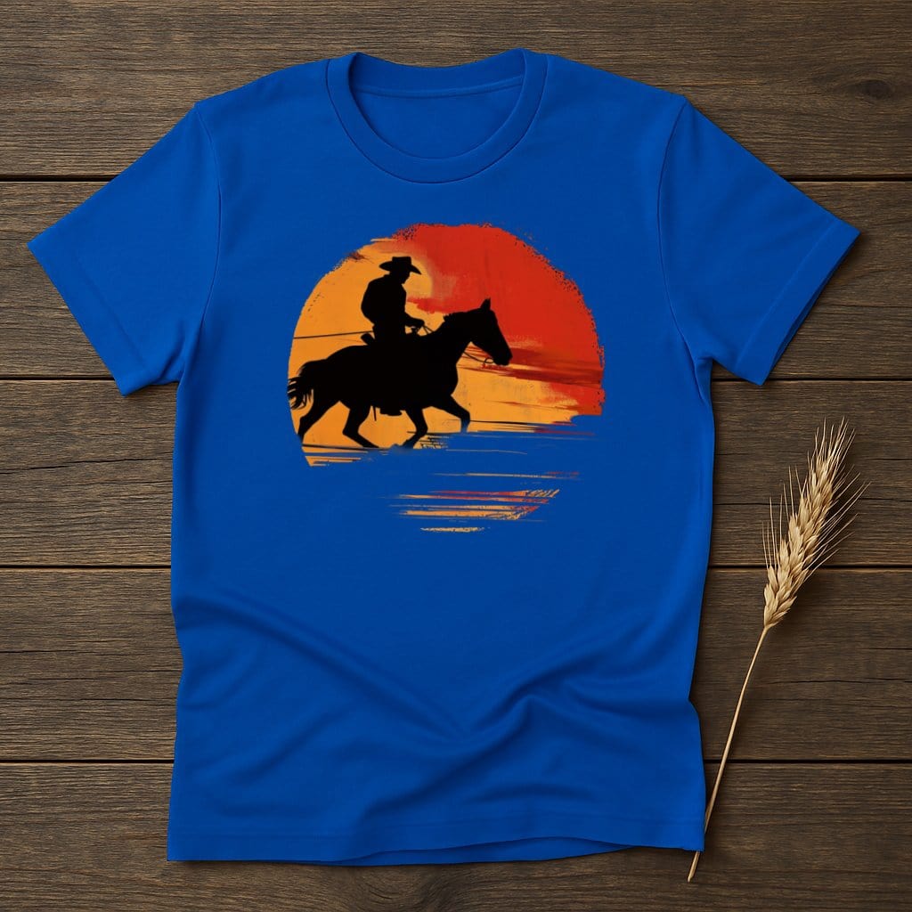 My Designs Physical Item S / Royal Cowboy Riding Horse Sunset Graphic T-Shirts