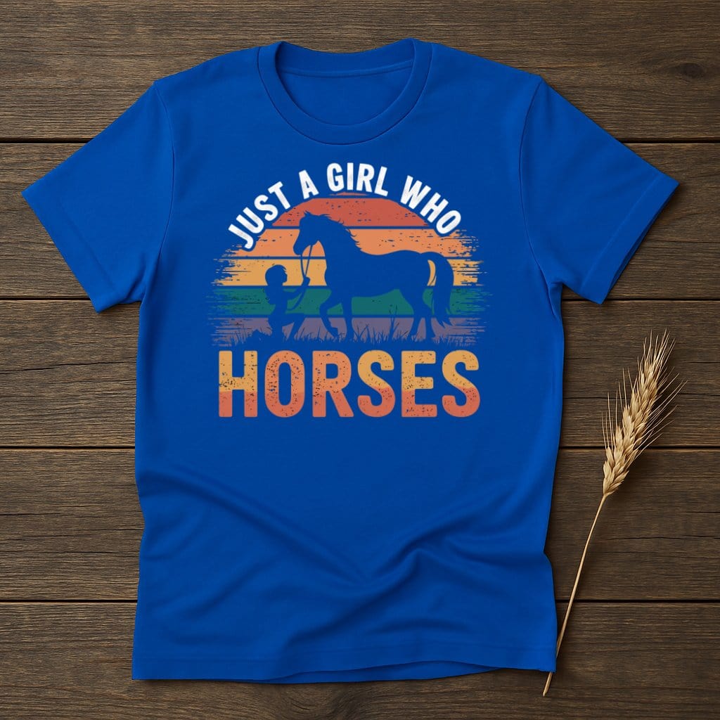 My Designs Physical Item S / Royal Just A Girl Who Loves Horses Retro T-Shirts