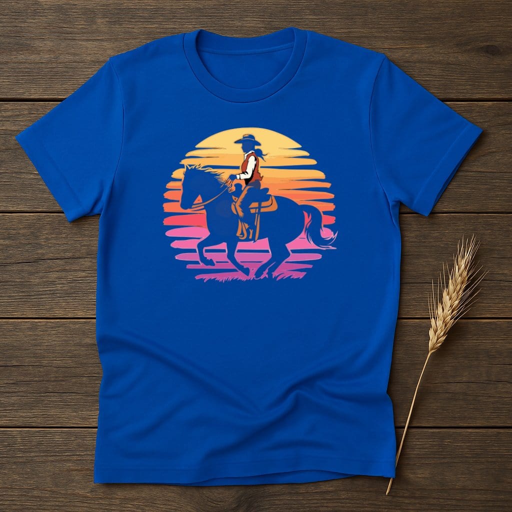 My Designs Physical Item S / Royal Sunset Cowgirl Riding Horse Graphic T-Shirts