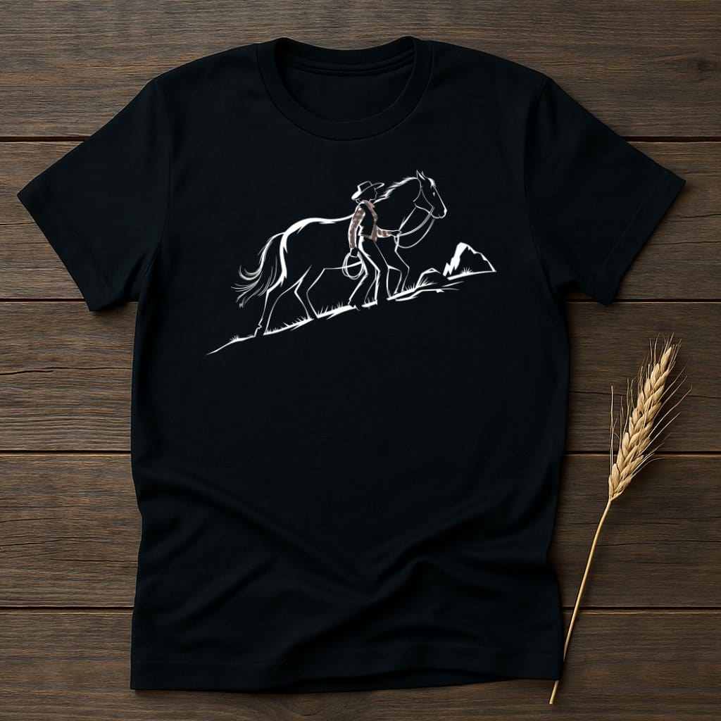 My Designs Silhouette Shirt S / Black Cowboy and Horse Silhouette Art Design T-Shirts