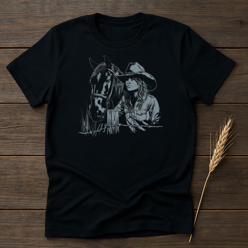 My Designs Silhouette Shirt S / Black Cowgirl and Horse Graphic Art Design T-Shirts
