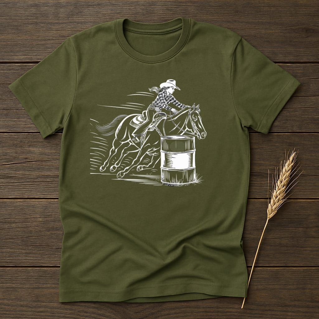 My Designs Silhouette Shirt S / Military Green Barrel Racing Equestrian Horse T-Shirts