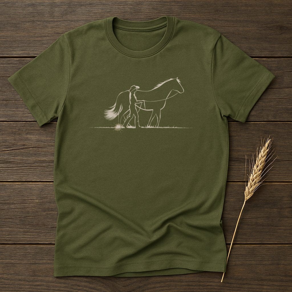 My Designs Silhouette Shirt S / Military Green Cowboy and Horse Graphic T-Shirts