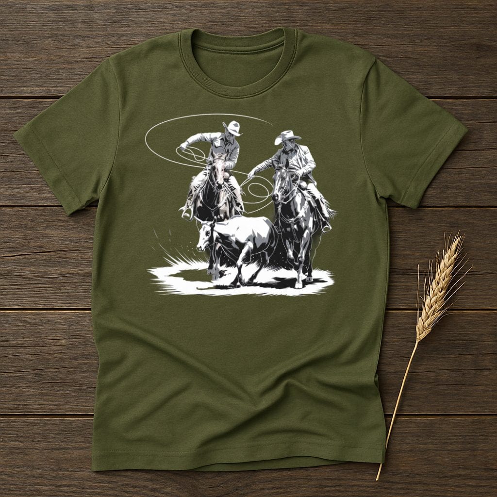 My Designs Silhouette Shirt S / Military Green Cowboy Duo Horse Riders Printed T-Shirts