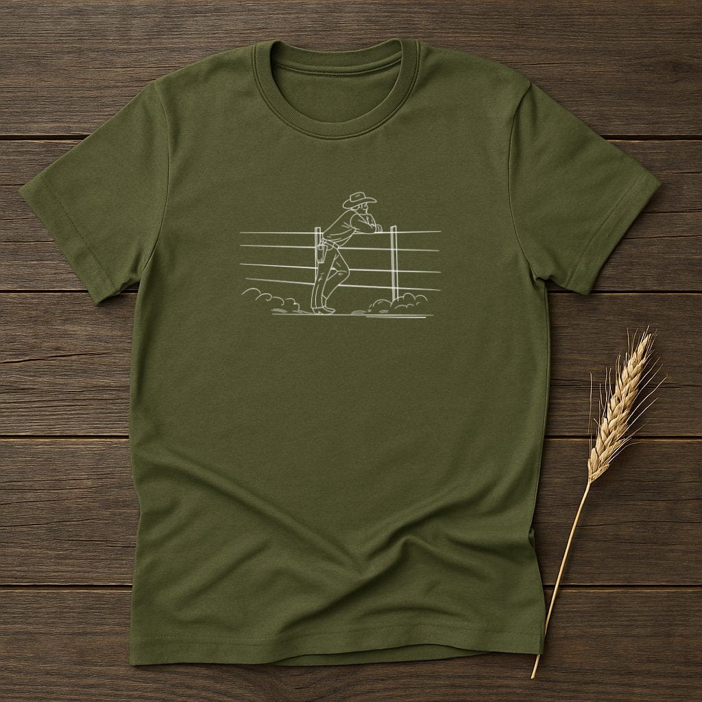 My Designs Silhouette Shirt S / Military Green Cowboy Leaning Against Fence Graphic T-Shirts