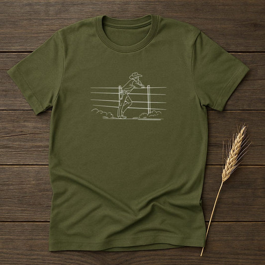 My Designs Silhouette Shirt S / Military Green Cowboy Leaning Against Fence Graphic T-Shirts