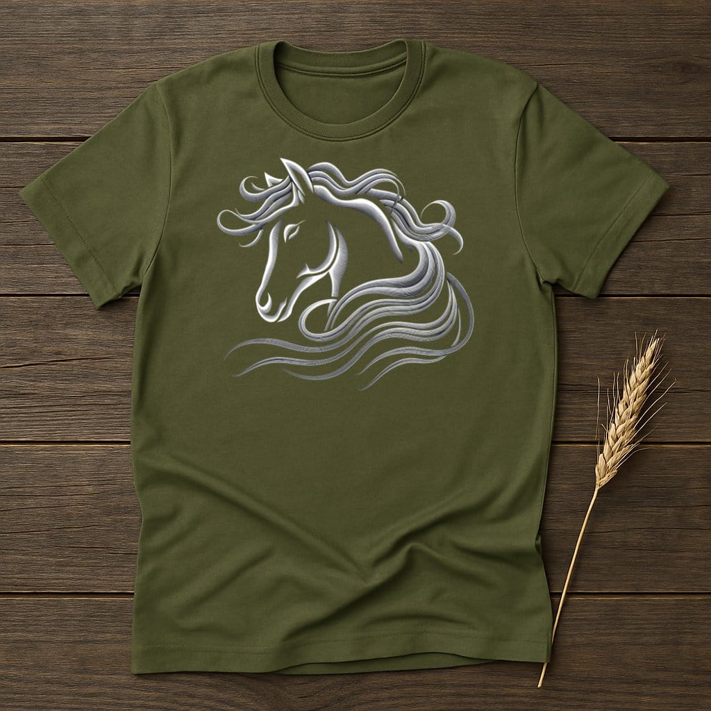 My Designs Silhouette Shirt S / Military Green Horse Head and Flowing Mane T-Shirts