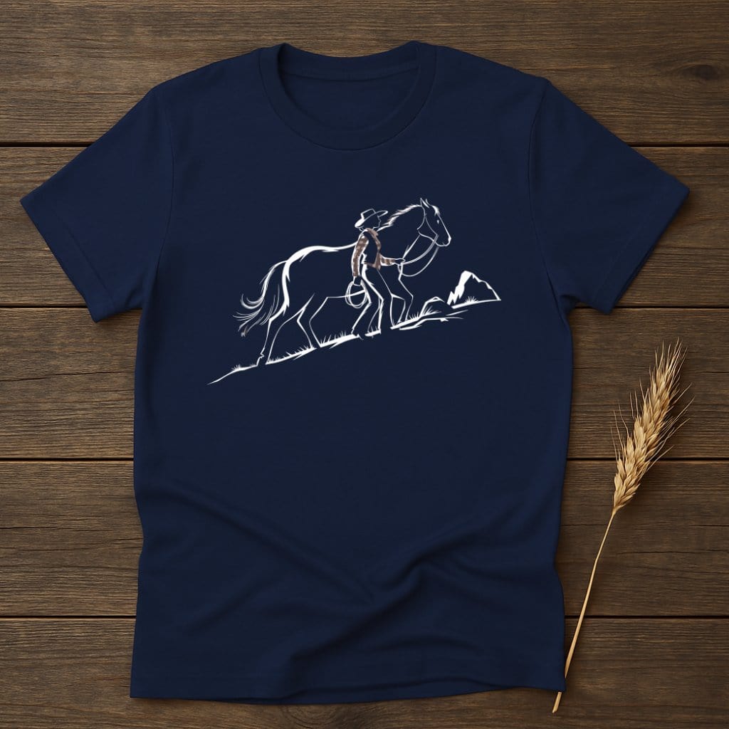 My Designs Silhouette Shirt S / Navy Cowboy and Horse Silhouette Art Design T-Shirts