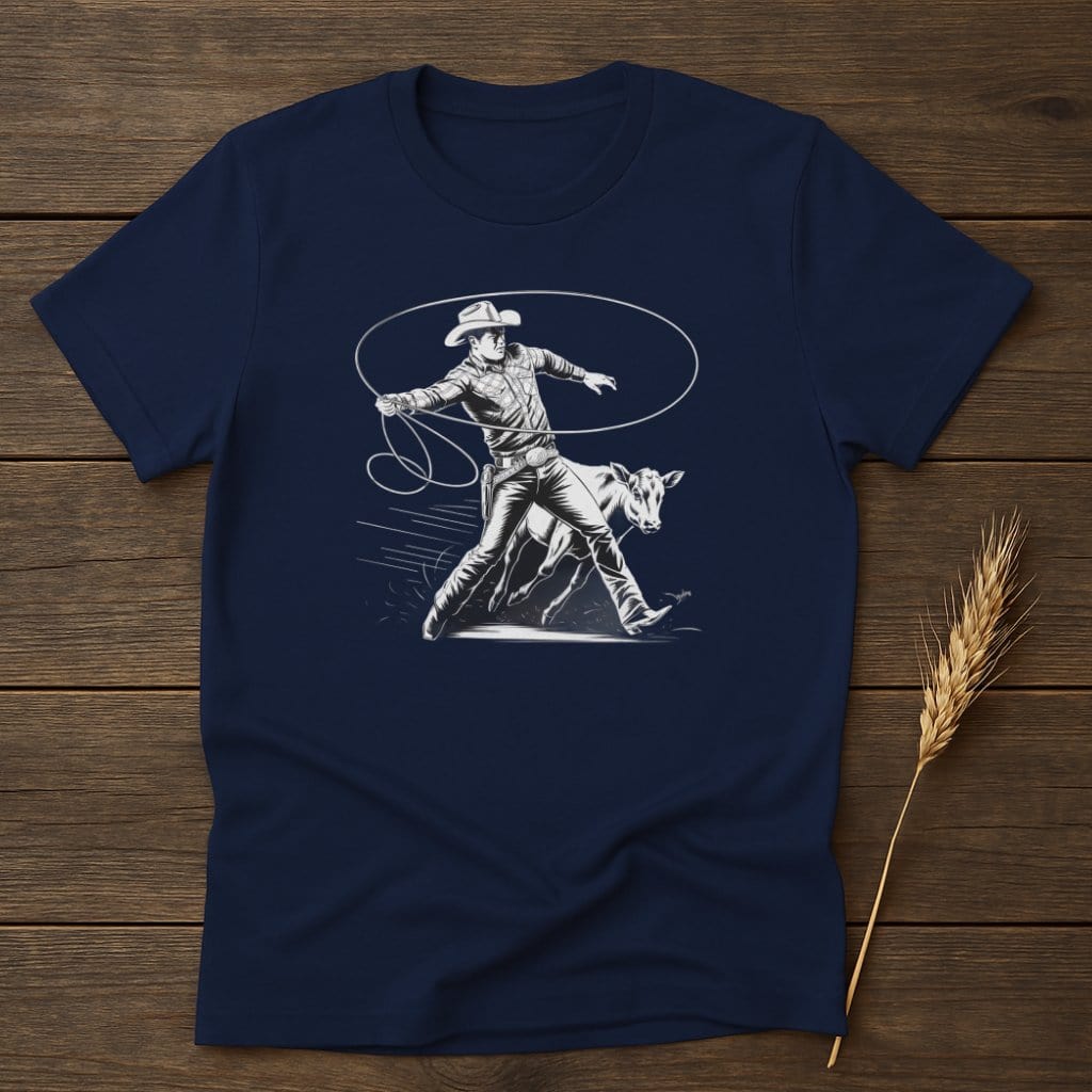 My Designs Silhouette Shirt S / Navy Cowboy Lassoing a Calf Western Art T-Shirts
