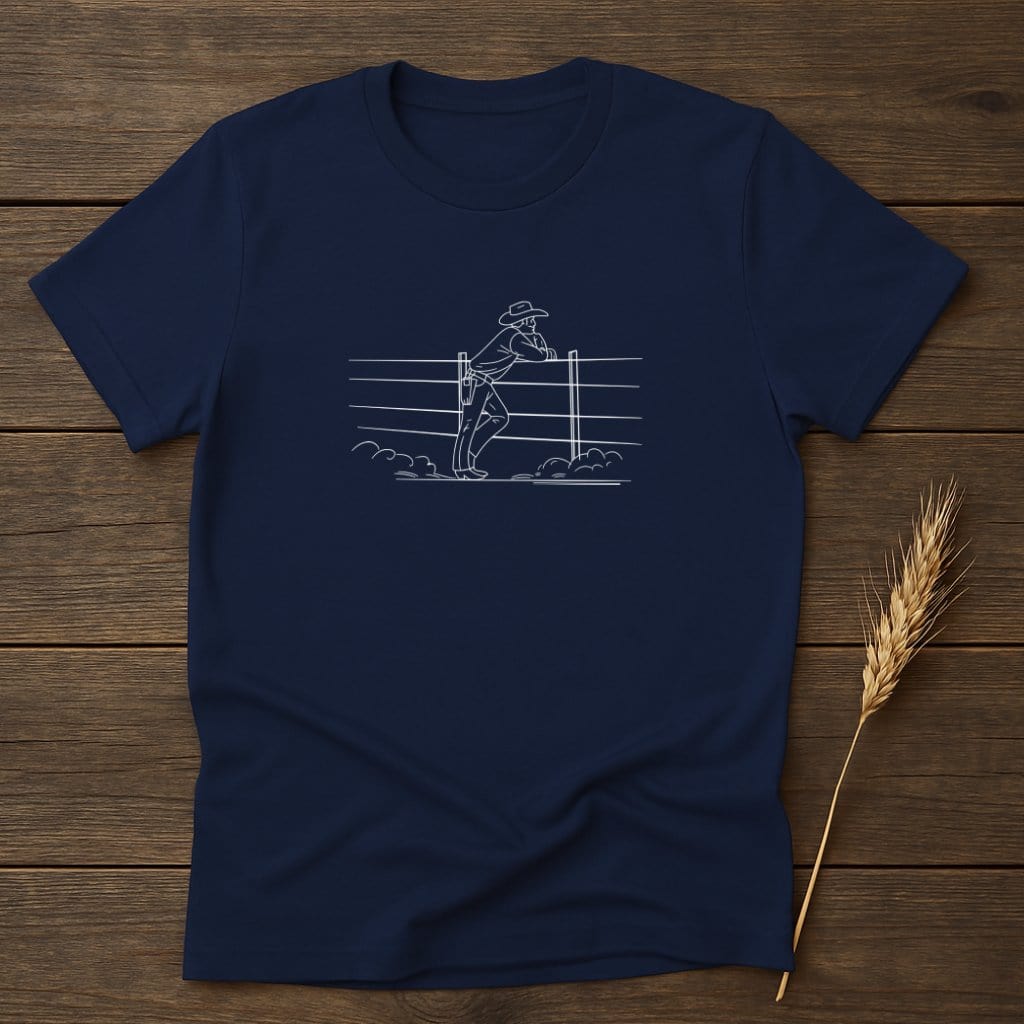 My Designs Silhouette Shirt S / Navy Cowboy Leaning Against Fence Graphic T-Shirts