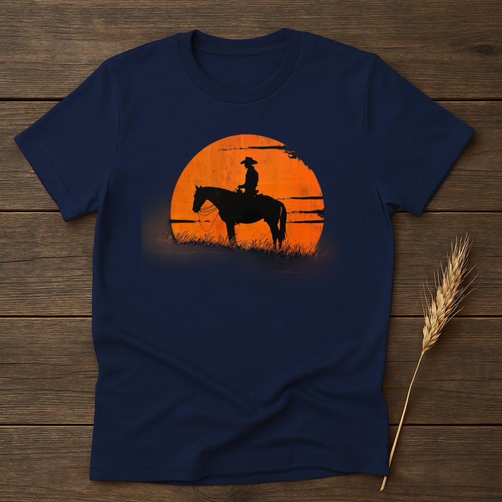 My Designs Silhouette Shirt S / Navy Cowboy Riding Horse Silhouette Sunset Art T-Shirts