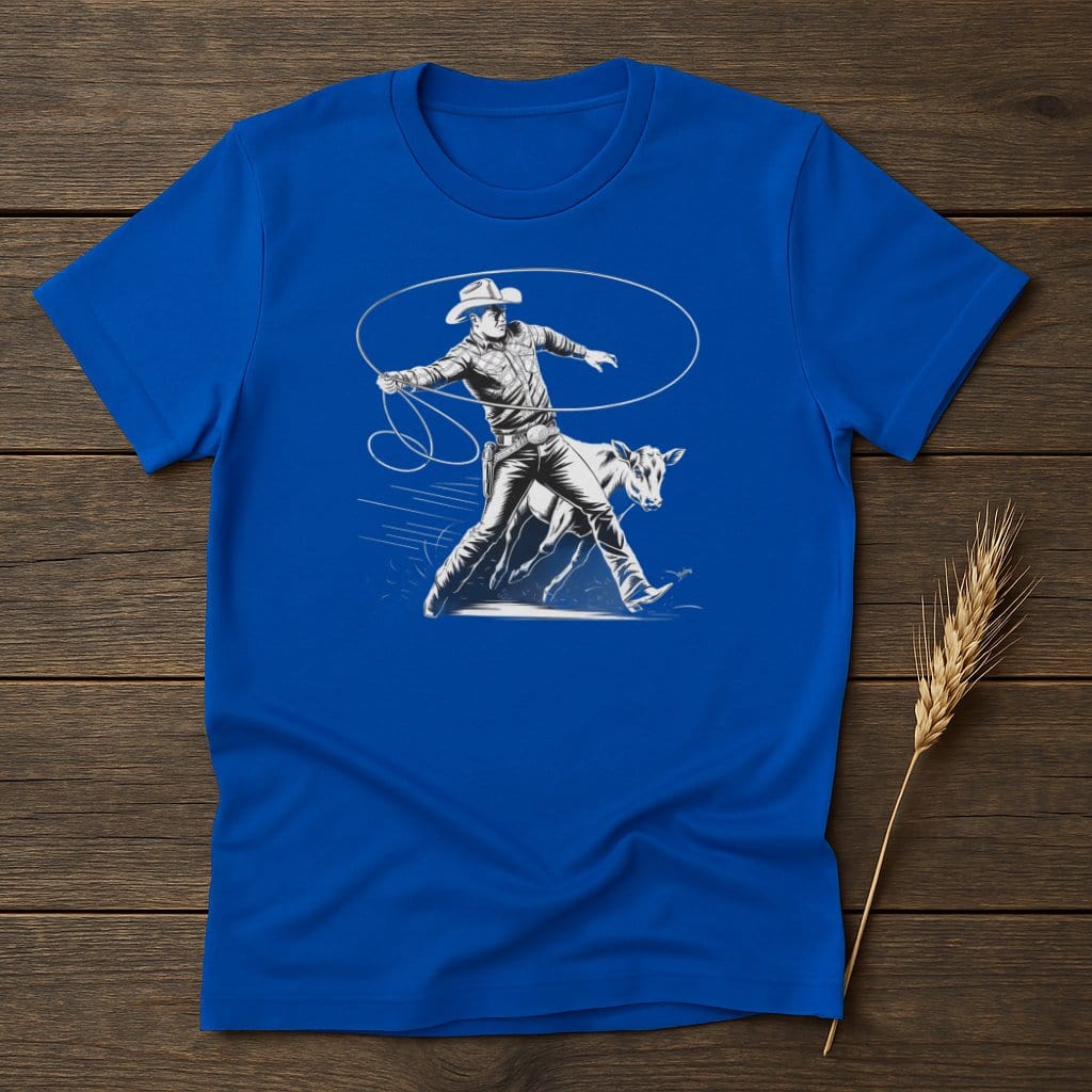 My Designs Silhouette Shirt S / Royal Cowboy Lassoing a Calf Western Art T-Shirts