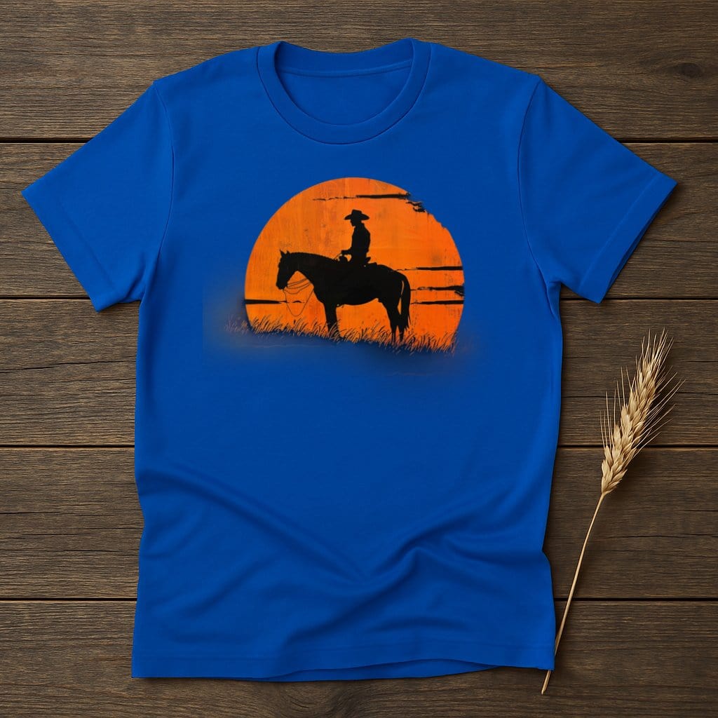 My Designs Silhouette Shirt S / Royal Cowboy Riding Horse Silhouette Sunset Art T-Shirts