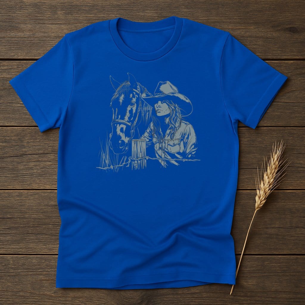 My Designs Silhouette Shirt S / Royal Cowgirl and Horse Graphic Art Design T-Shirts