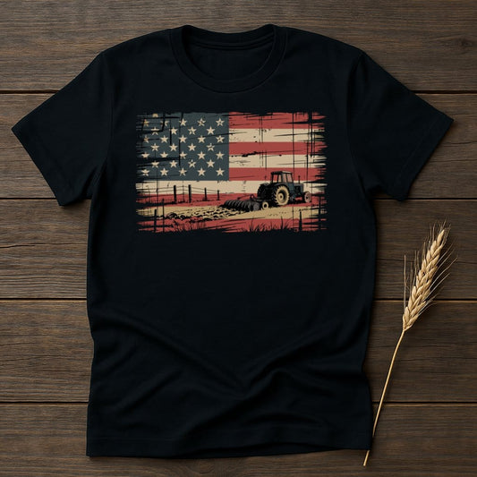 MyDesigns Physical Item S / Black American Flag Tractor Farm T-Shirt