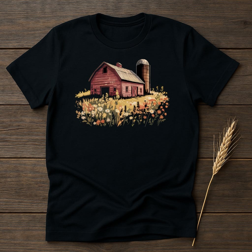 MyDesigns Physical Item S / Black Barn Scene T-Shirt