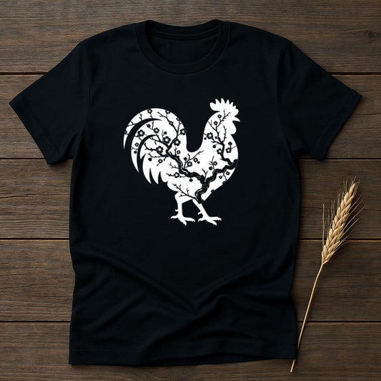 MyDesigns Physical Item S / Black Cherry Blossom Rooster T-Shirts