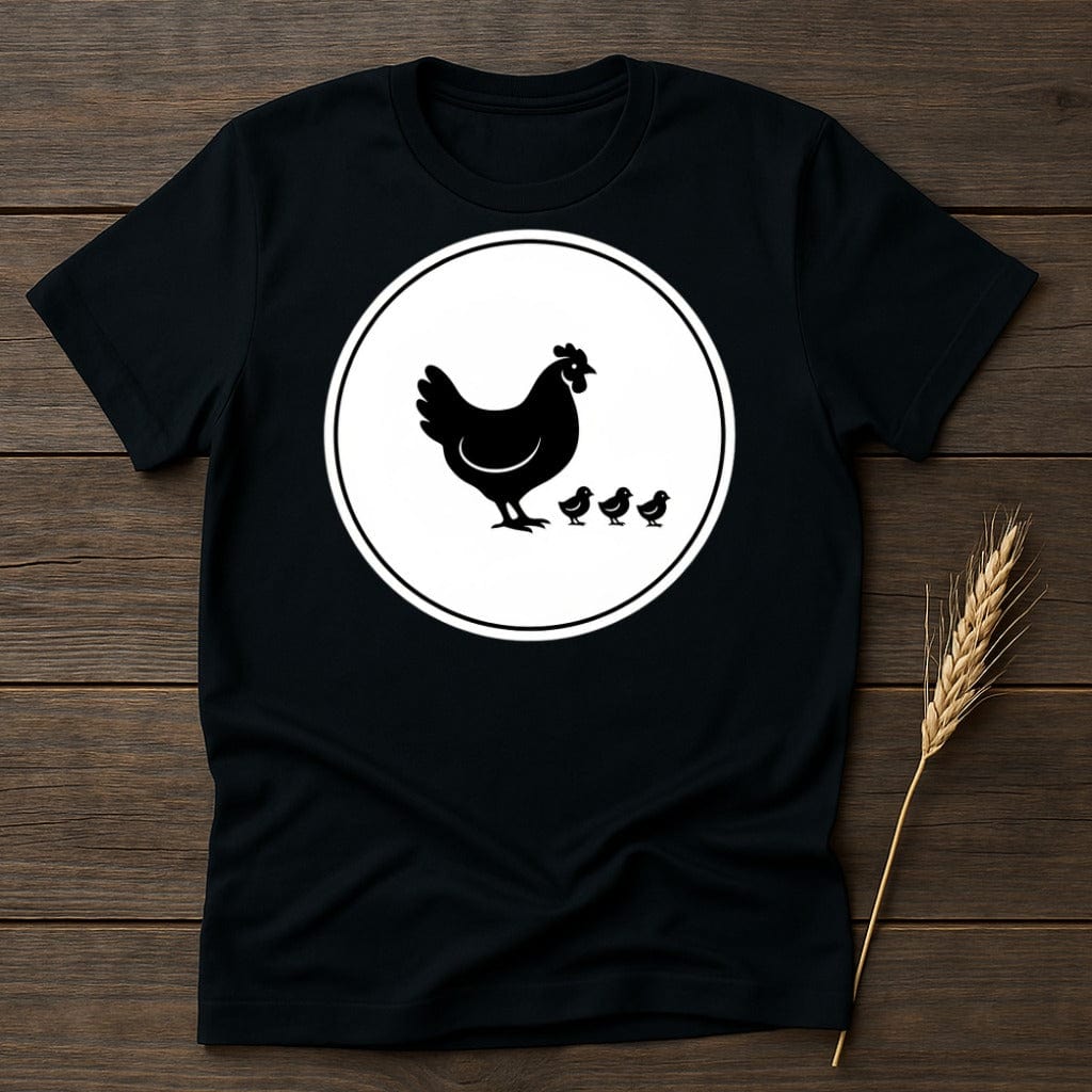 MyDesigns Physical Item S / Black Chicken with Three Chicks Logo T-Shirt