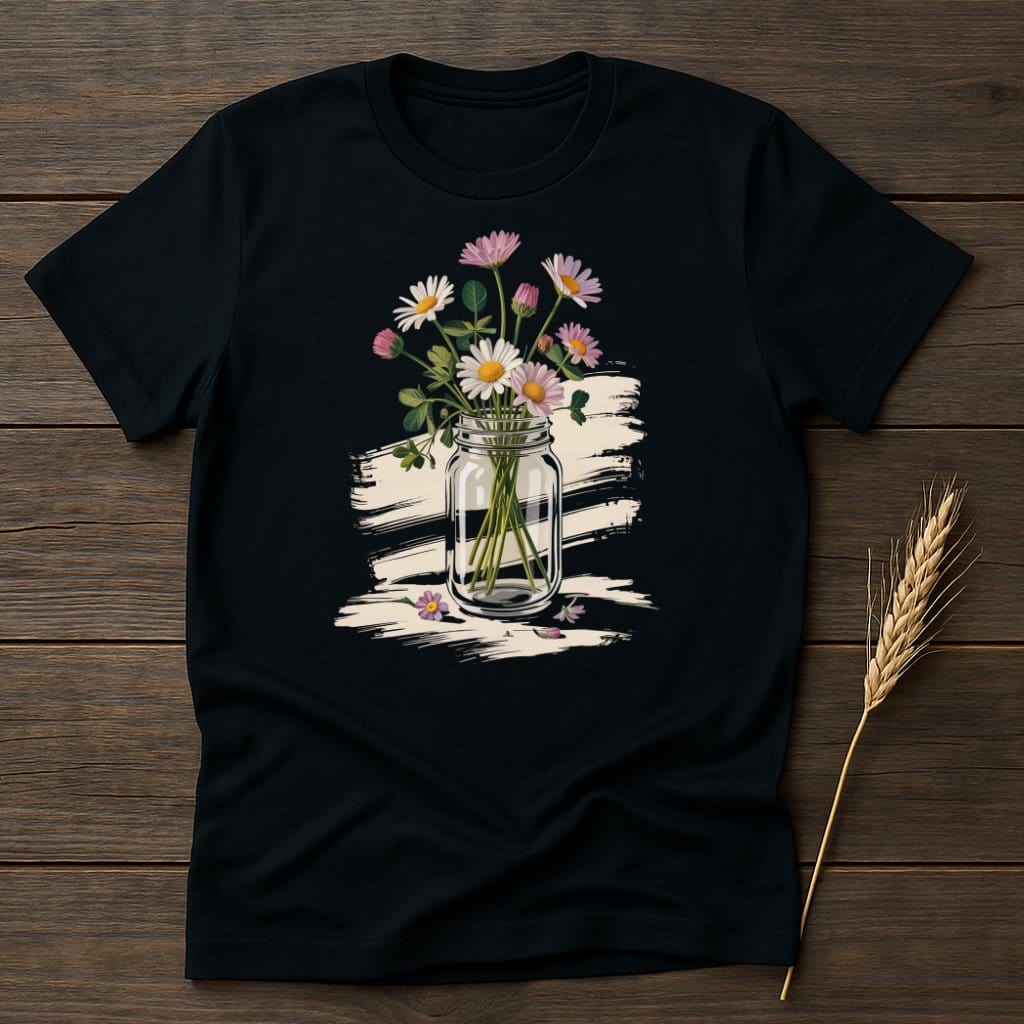 MyDesigns Physical Item S / Black Daisies in Glass Jar T-Shirt