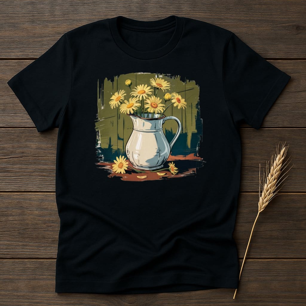 MyDesigns Physical Item S / Black Daisy Flowers in Pitcher T-Shirt