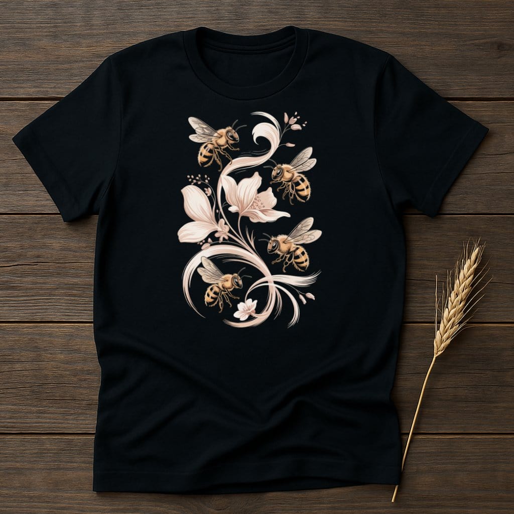 MyDesigns Physical Item S / Black Delicate Bees Floral T-Shirt