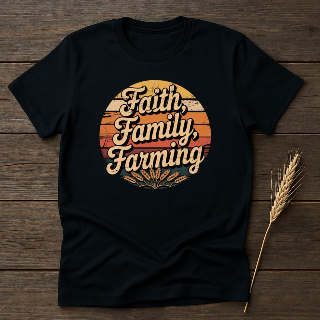 MyDesigns Physical Item S / Black Faith Family Farming Retro T-Shirts