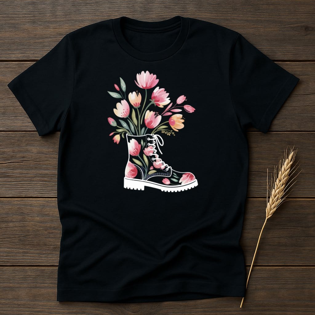 MyDesigns Physical Item S / Black Floral Bouquet Inside Boot T-Shirt