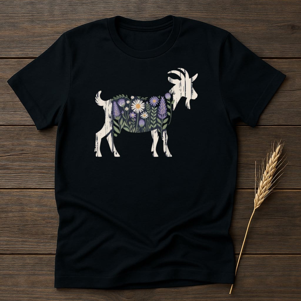 MyDesigns Physical Item S / Black Floral Goat Graphic T-Shirt