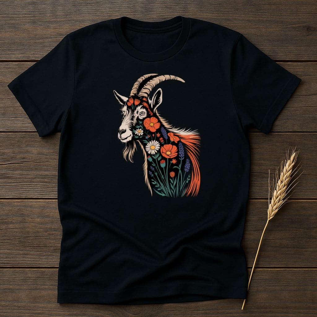 MyDesigns Physical Item S / Black Floral Goat Head T-Shirt