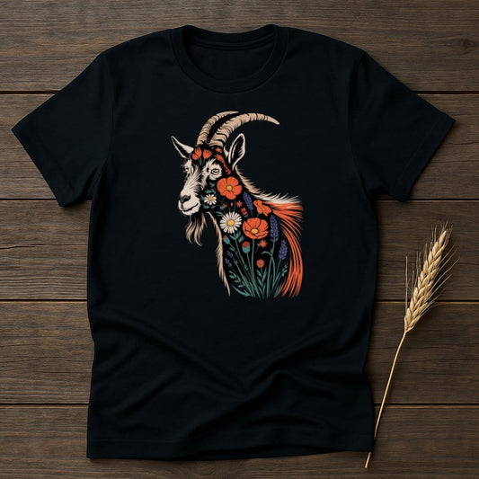 MyDesigns Physical Item S / Black Floral Goat Head T-Shirt