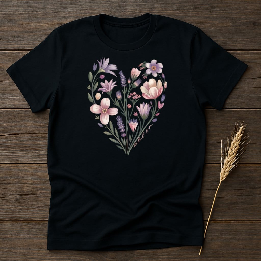 MyDesigns Physical Item S / Black Floral Heart Bouquet T-Shirt