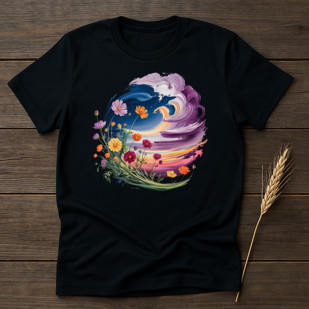MyDesigns Physical Item S / Black Floral Paint Wave T-Shirt