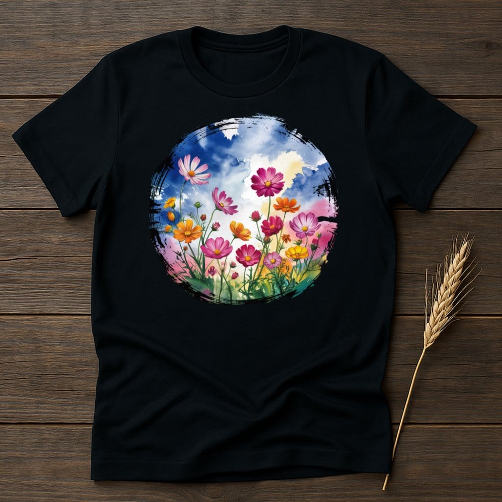 MyDesigns Physical Item S / Black Floral Watercolor Scene T-Shirt