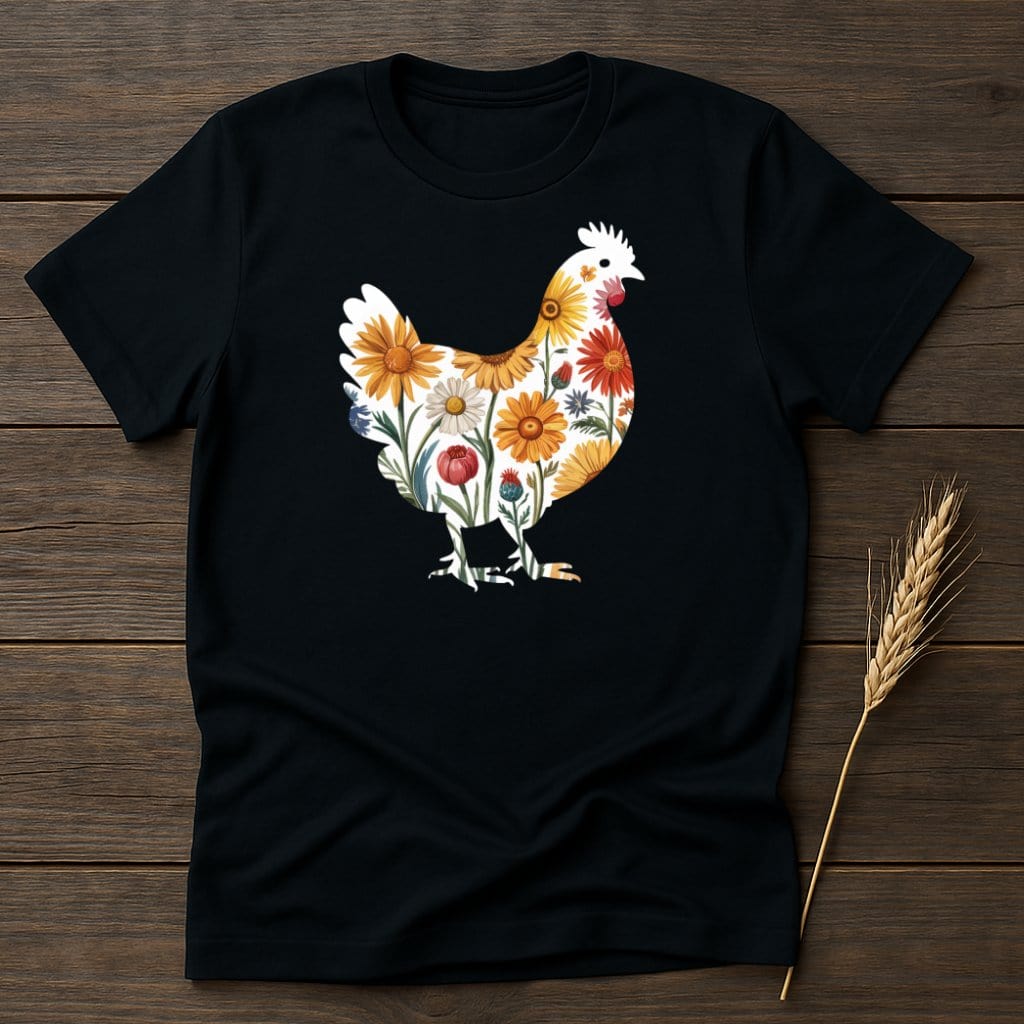 MyDesigns Physical Item S / Black Flower Chicken T-Shirt