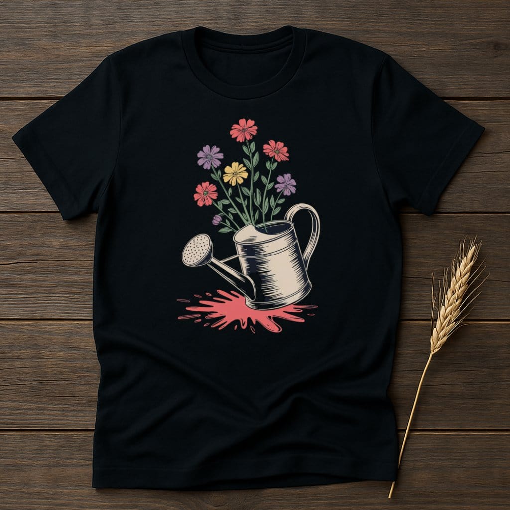 MyDesigns Physical Item S / Black Flowers From A Watering Can T-Shirt