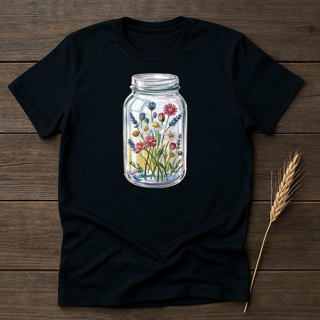 MyDesigns Physical Item S / Black Flowers In Jar T-Shirt