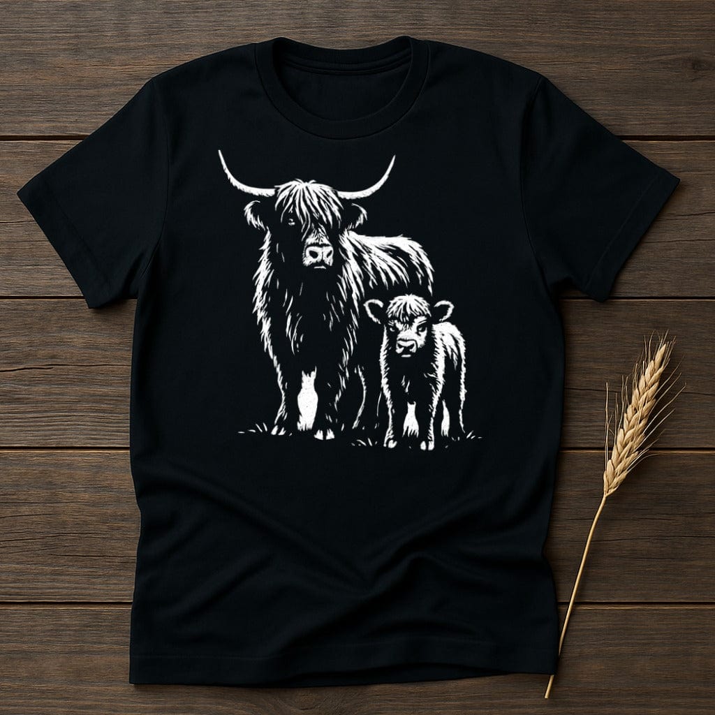 MyDesigns Physical Item S / Black Highland Cow With Calf T-Shirt