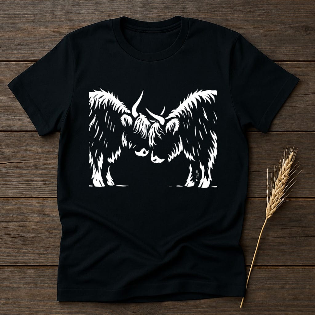 MyDesigns Physical Item S / Black Highland Cows Face To Face T-Shirt