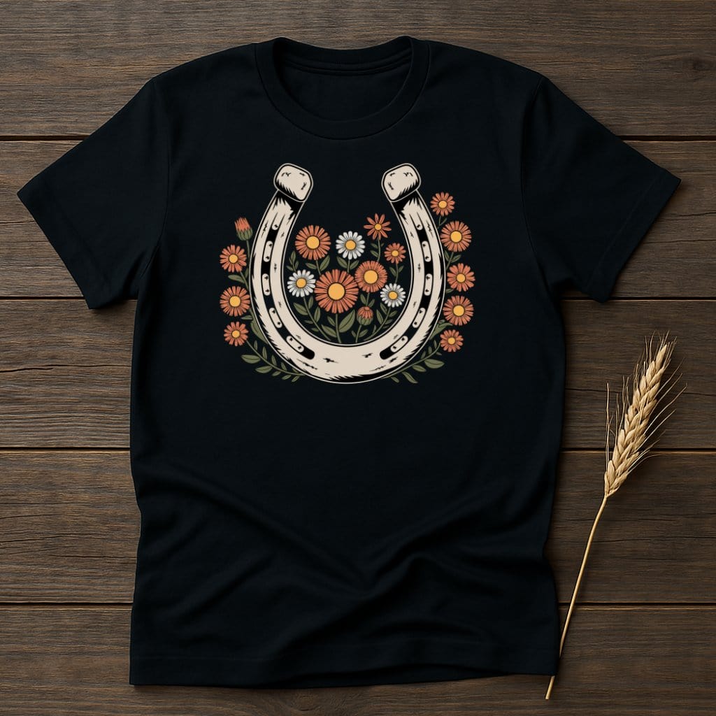MyDesigns Physical Item S / Black Horseshoe Flowers T-Shirt