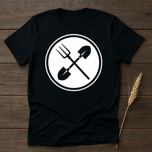 MyDesigns Physical Item S / Black Pitchfork and Shovel Logo T-Shirt
