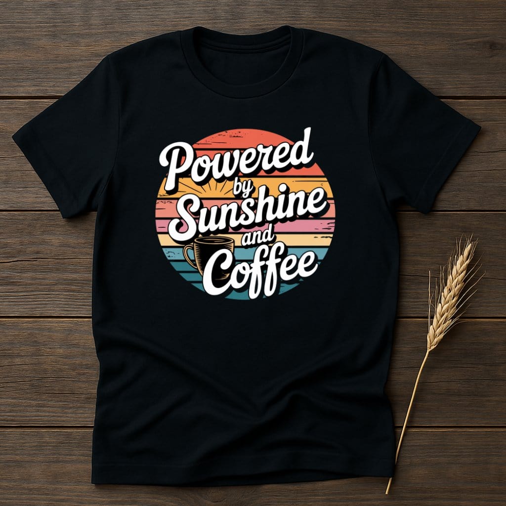 MyDesigns Physical Item S / Black Powered By Sunshine And Coffee Retro T-Shirts