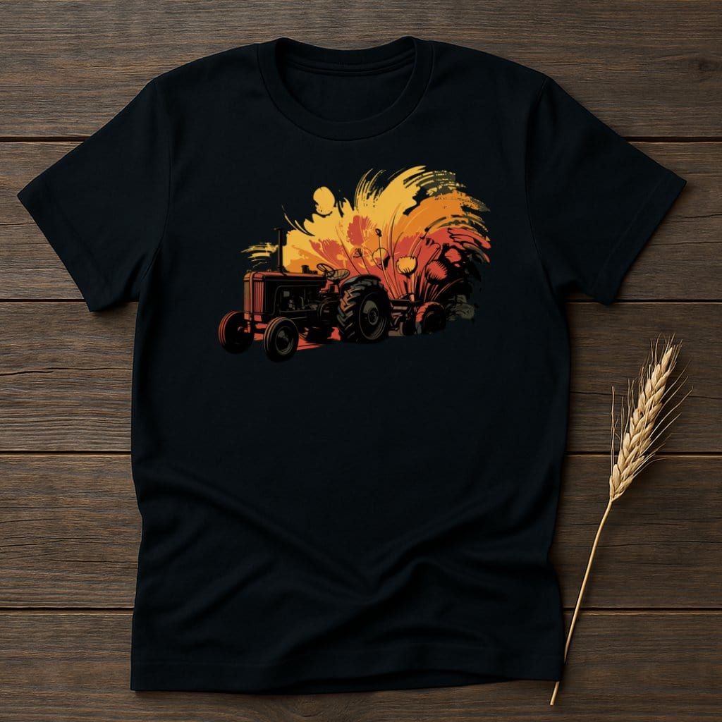 MyDesigns Physical Item S / Black Retro Tractor And Flowers T-Shirt