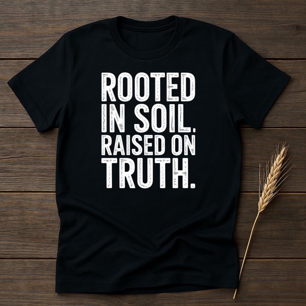 MyDesigns Physical Item S / Black Rooted In Soil Raised On Truth T-Shirt